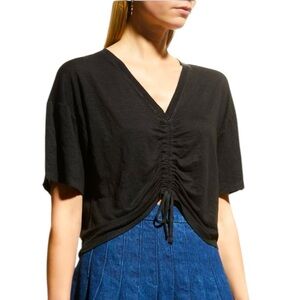 FRAME | Cinched Front Organic Linen Tee in Noir/Black, Size Medium